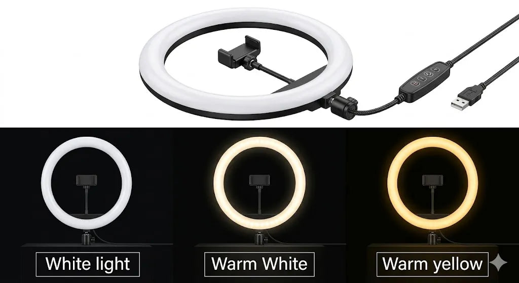 Portable Clip-On Selfie Ring Light with 36 LED Bulbs | 3 Brightness Levels | Rechargeable Fill Light for Phones | Without Stand